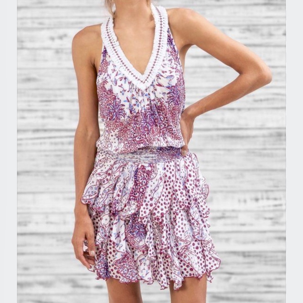 NWOT Poupette St Barth Beline Ruffle Mini V-Neck Dress size Small